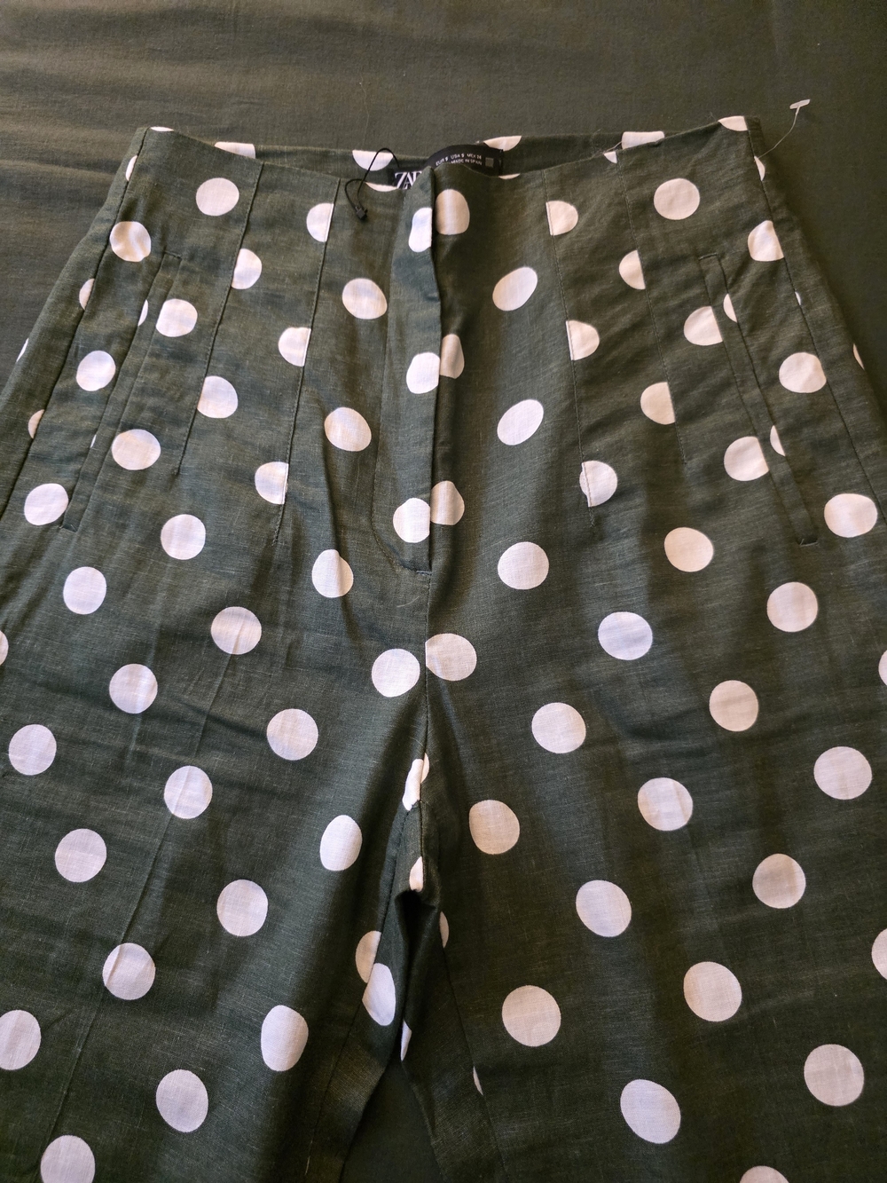 Zara Forest Green Polka Dot High Waist Pants